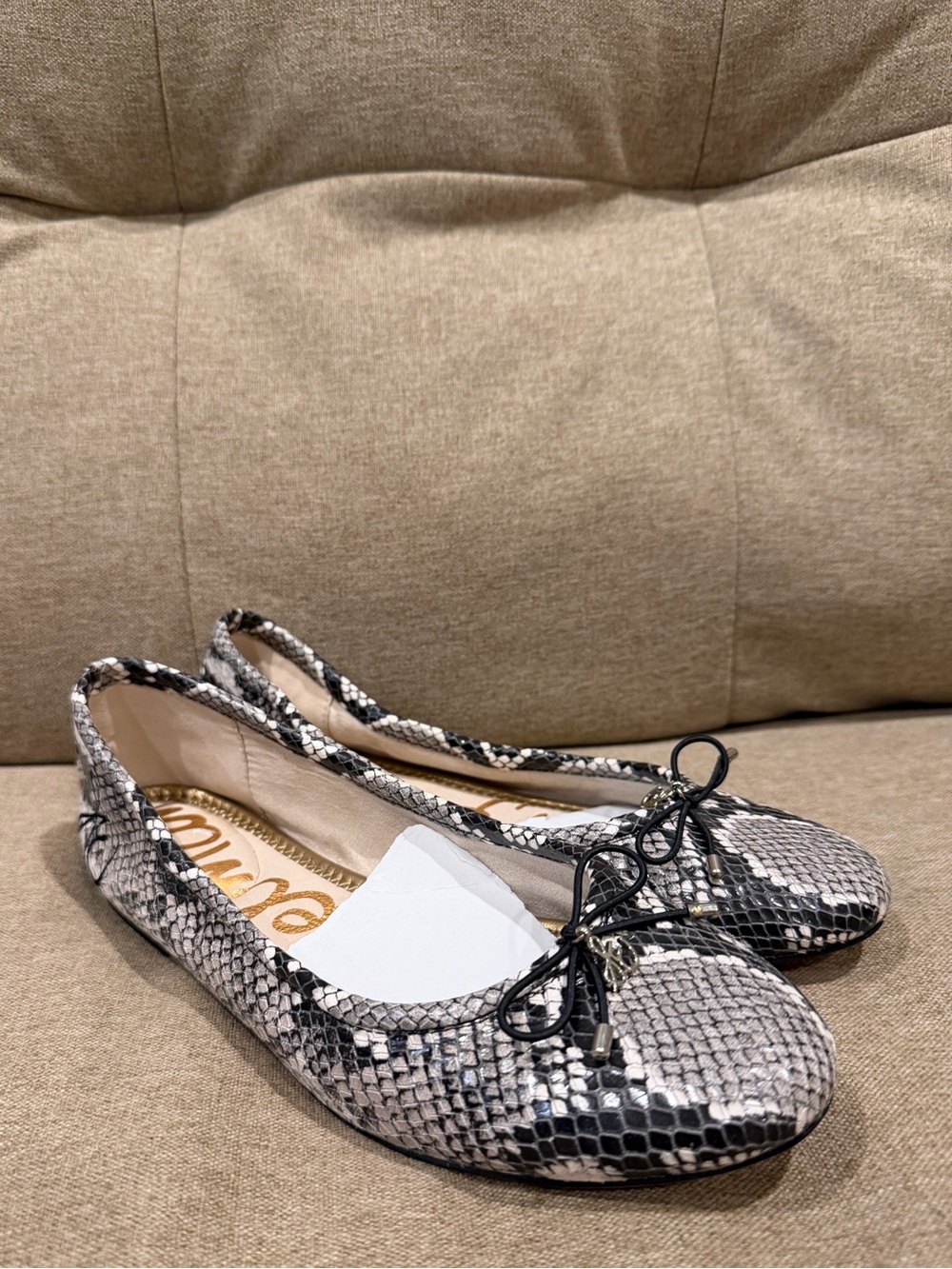 Sam Edelman Felicia Ballet Flats in a black-and-white roccia snake print